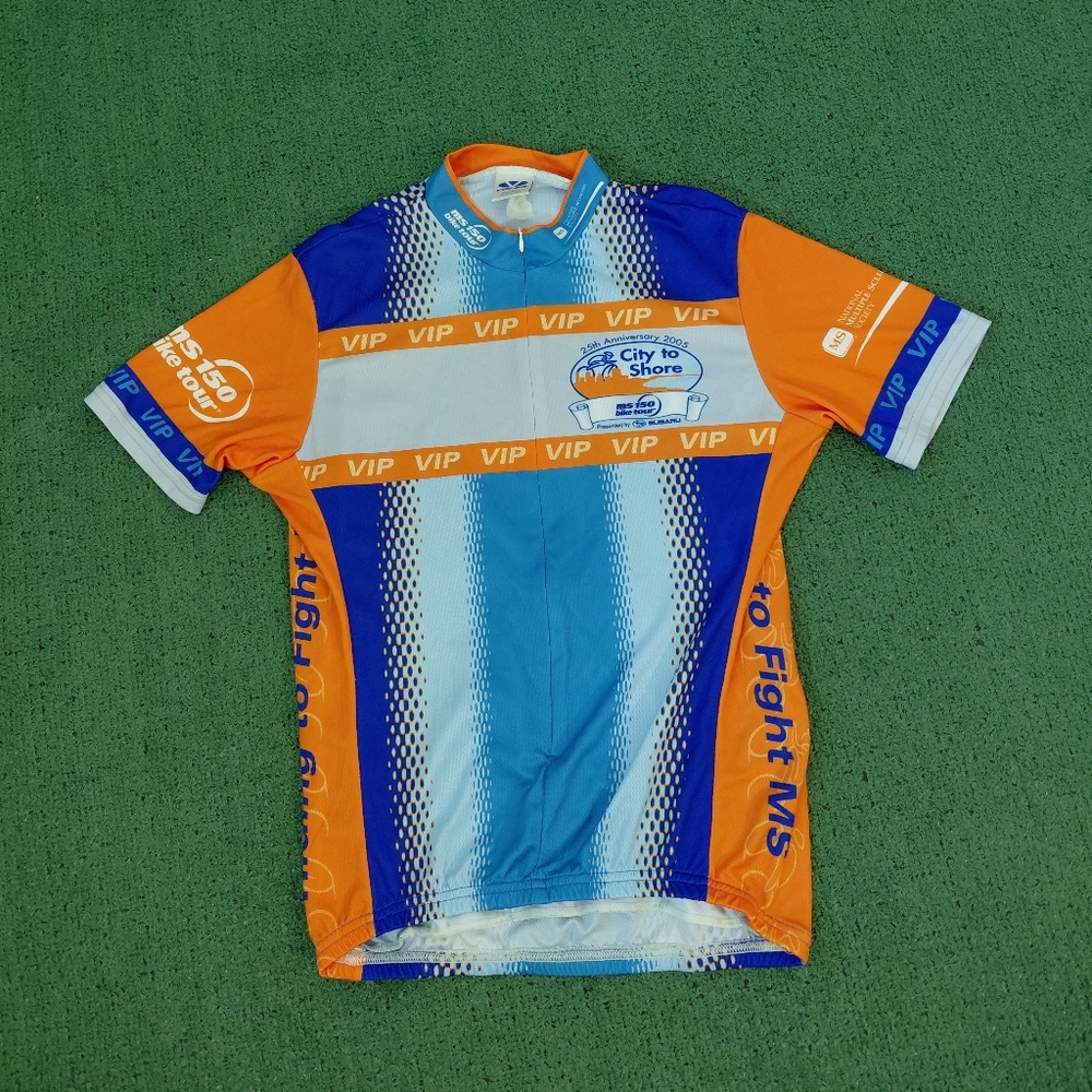 VINTAGE 2005 Voler MS 150 Bike Tour Blue & Orange Zip Up Cycling Jersey Sz Mediu